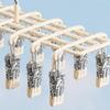 Balcony Laundry Hanger With 20 Clip Frame and Hanging Hook, Plastic Coated Drying Rack for Small Garments and Towels