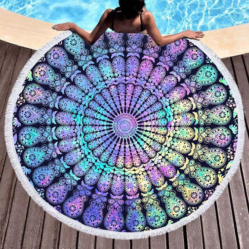 Direct Supply Explosive Round Beach Towel Microfiber Quick-Drying Water-Absorbing Bohemian Fringed Beach Towel 150x150 (microfiber) with tassels