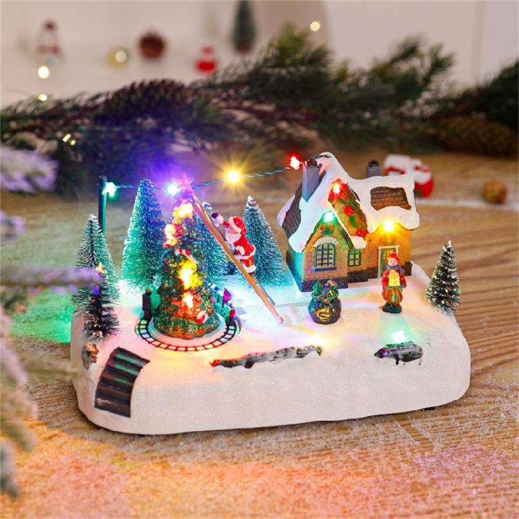 Resin Christmas Music Box With Duals Light Sound Functions Easy To Display Desktop Decoration Party Supplies