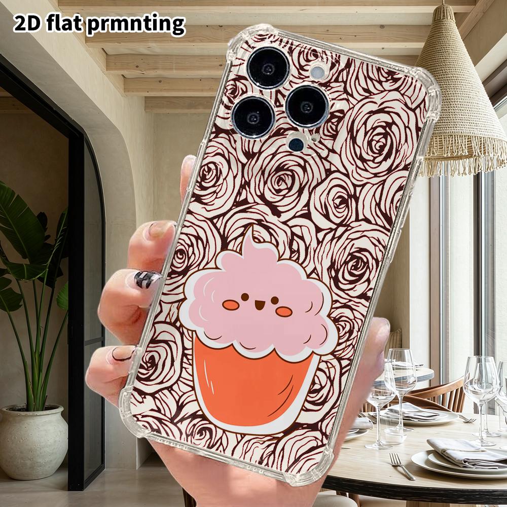 Phone Case: 2D Flat, Suitable for iPhone 18 17 16 15 14 13 Pro, Transparent Four Corner Protection Case, Paper Cup Cupcakes, Christmas and Halloween G