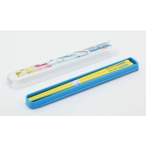 OSK Bento Box Set with Pull-Lid Chopsticks and Case, Shinkansen Design, 16.5cm Chopsticks, Sliding Lid, Made in Japan, Dishwasher Safe, HS-11, Blue