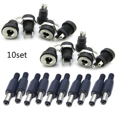 10 Pairs for DC Power Adapter 5.5x2.1mm Female Male Jack Electrical Socket Plug Adapter  PCB Panel Mount Connector DIY P