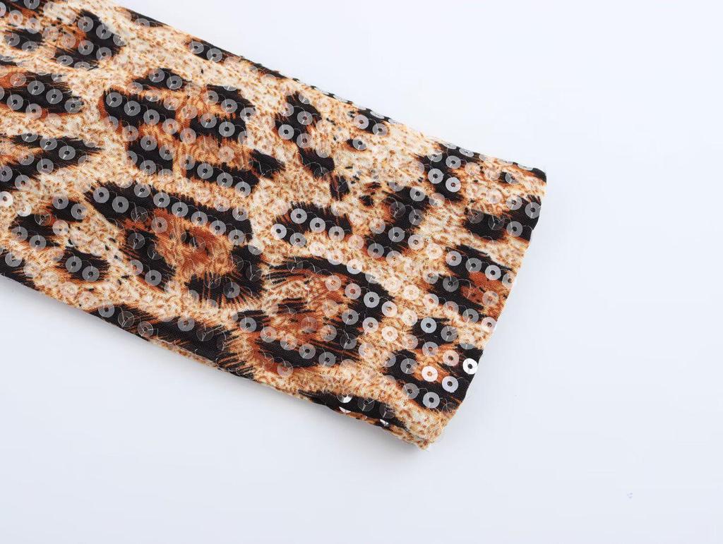 2025 Spring Women's European & American Style Leopard Print Sequin Slim Fit Long Dress