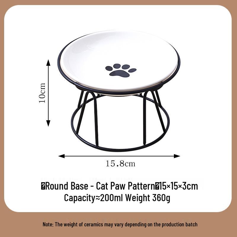 Creative Ceramic Pet Bowl with Stand - Cat Paw & Fish Bone Design for Cats and Dogs