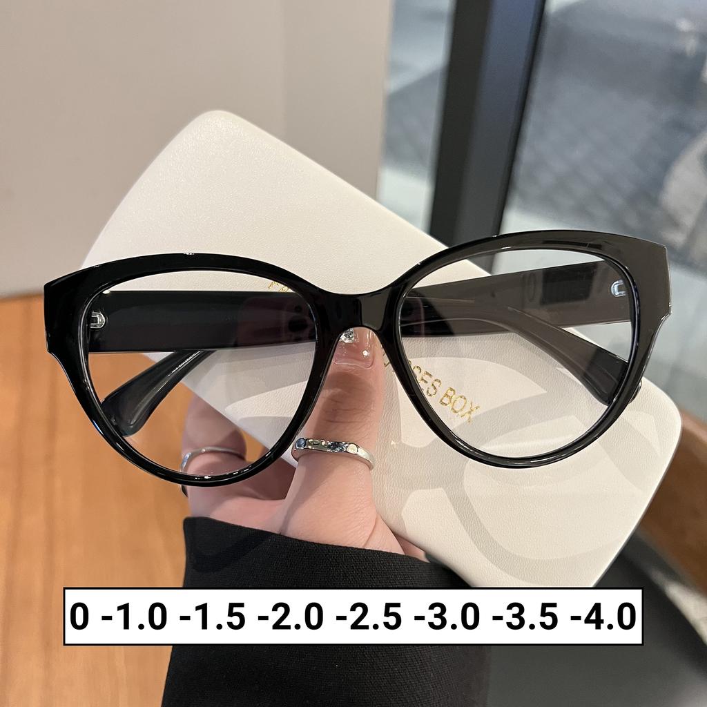 Love Retro Large Frame Myopia Glasses for Women Korean Cat Eye Heart Black Anti Blue Light Eyewear