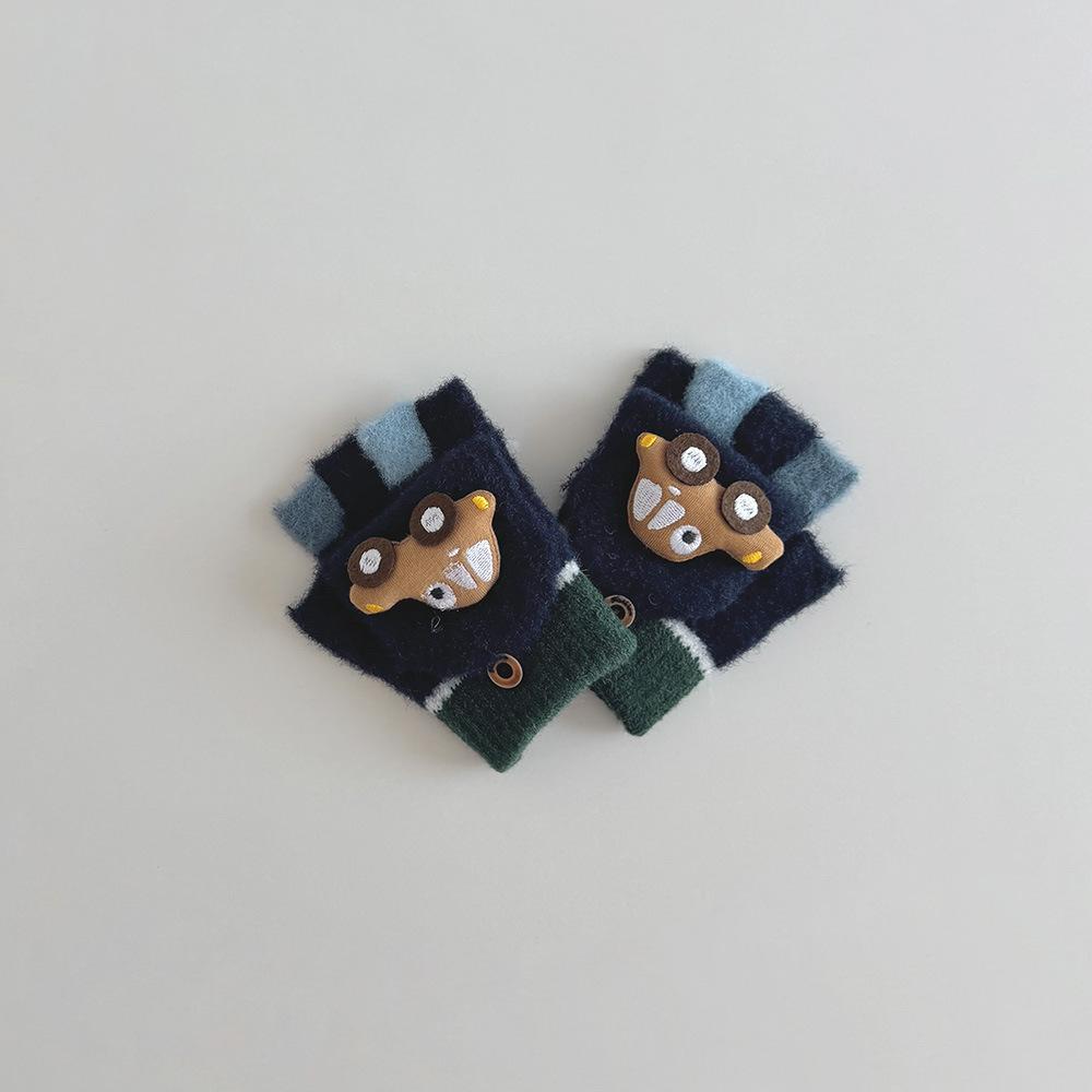 

1 пара детских перчаток без пальцев, зимние теплые термо-варежки для мальчиков с крутым автомобильным узором, детские противоскользящие перчатки с сенсорным экраном