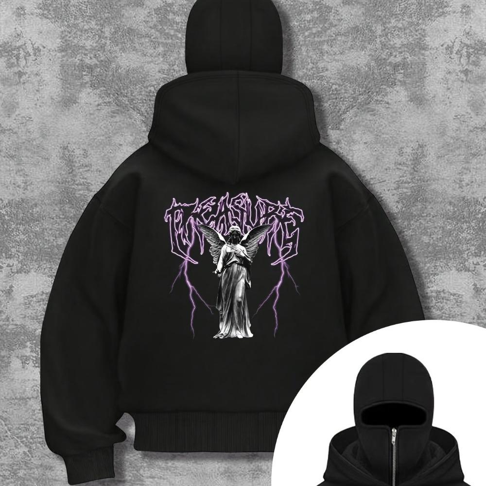 

Новая мужская толстовка с капюшоном с готическим узором - Теплая одежда с двухслойным капюшоном XXXL чёрный