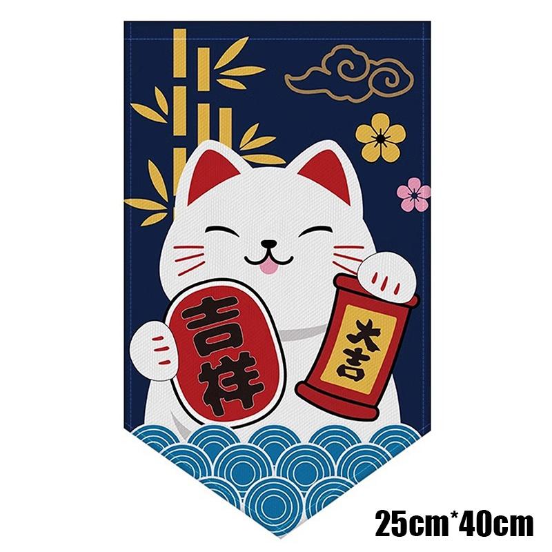 Cartoon Cat Triangle Flag Curtain Noren Partition Flag Kitchen Short Door Curtain Restaurant Kitchen Decoration Hanging Curtain