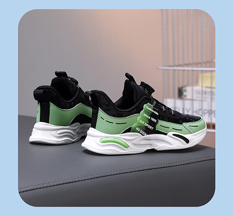 Boys' and Girls' 2025 New Style Waterproof Leather Running Sneakers with Rotating Button
