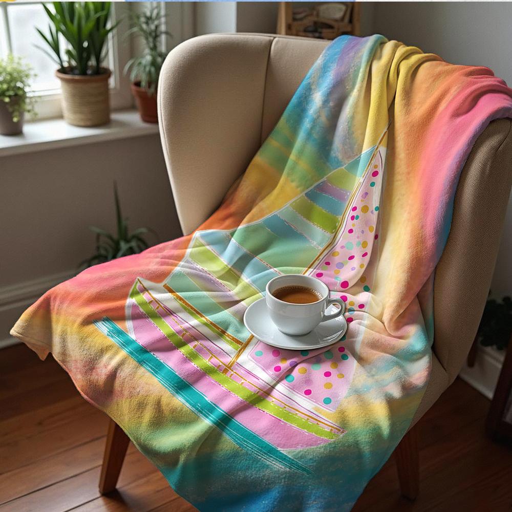Rainbow Oyster Shell Sketch Soft Flannel Blanket Breathable Warm Throw for Office Car Sofa Kids Room Birthday Xmas Gift