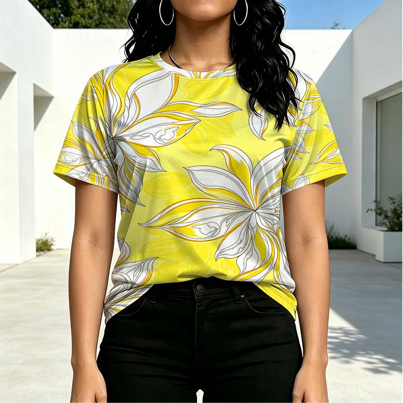 Women's Floral Short Sleeve T-Shirt, Soft Relaxed Fit Casual Top, Versatile for Daily & Work Wear