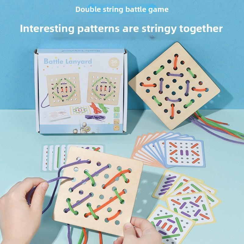 Player Wooden Double Rope Threading Board Game For Kids Learning Development