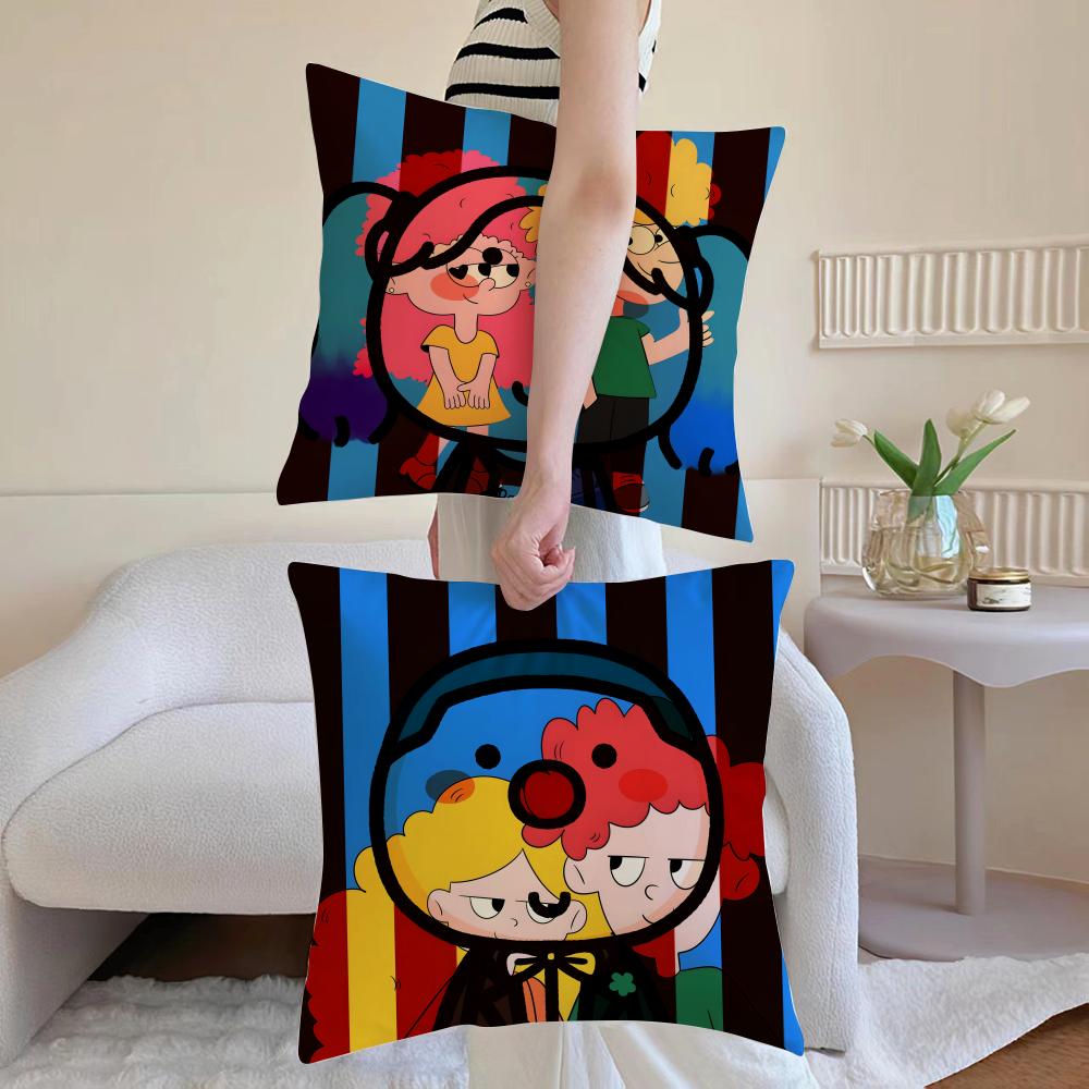 Cute Cartoon Couple Cushion Cover Anti-dustmite Pillowcase Invisible Zipper Silky Short Plush Sofa Cushion Cover