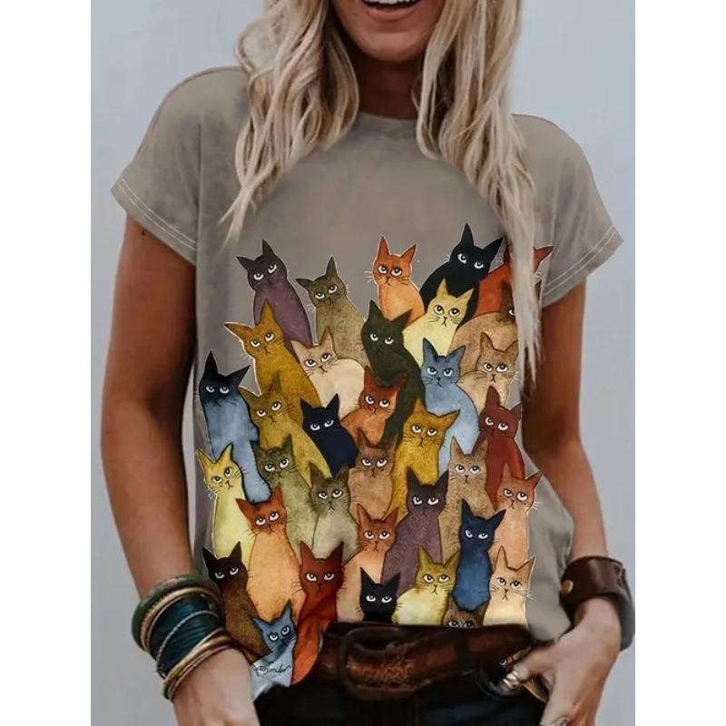 Fashion Casual Versatile Short Sleeve Crew Neck Printed Top Loose T-Shirts Women’s