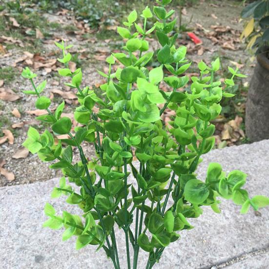 7 větví Umělý falešný plast Hedvábí Eukalyptus Rostlina List Květiny Domácí dekorace