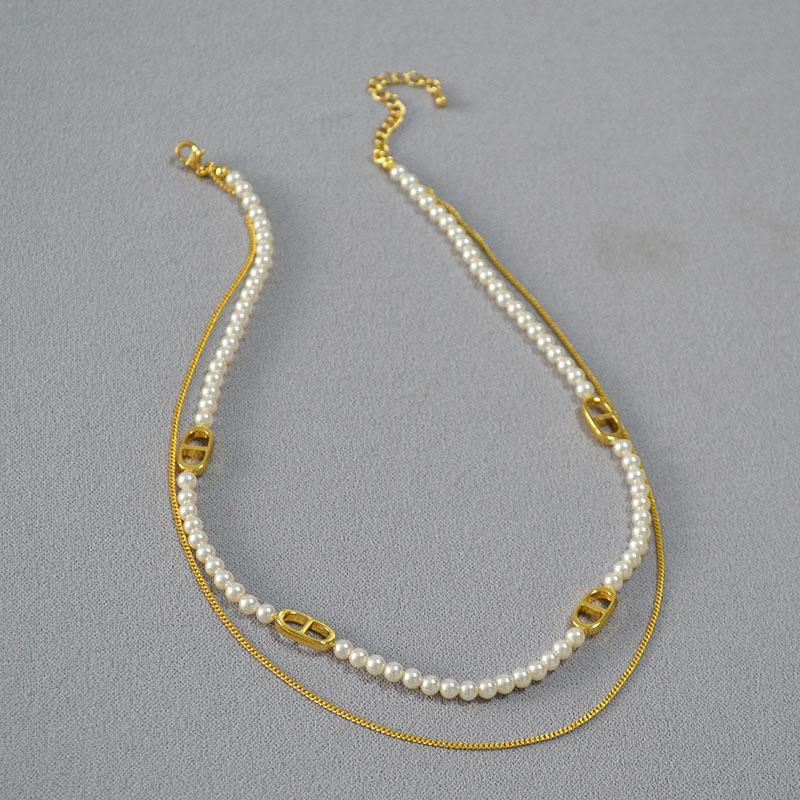 French Niche Design Light Luxury Elegant Soft Imitation Shijia Highlight Pearl Pig Nose Chain Double Layer Stacked Necklace