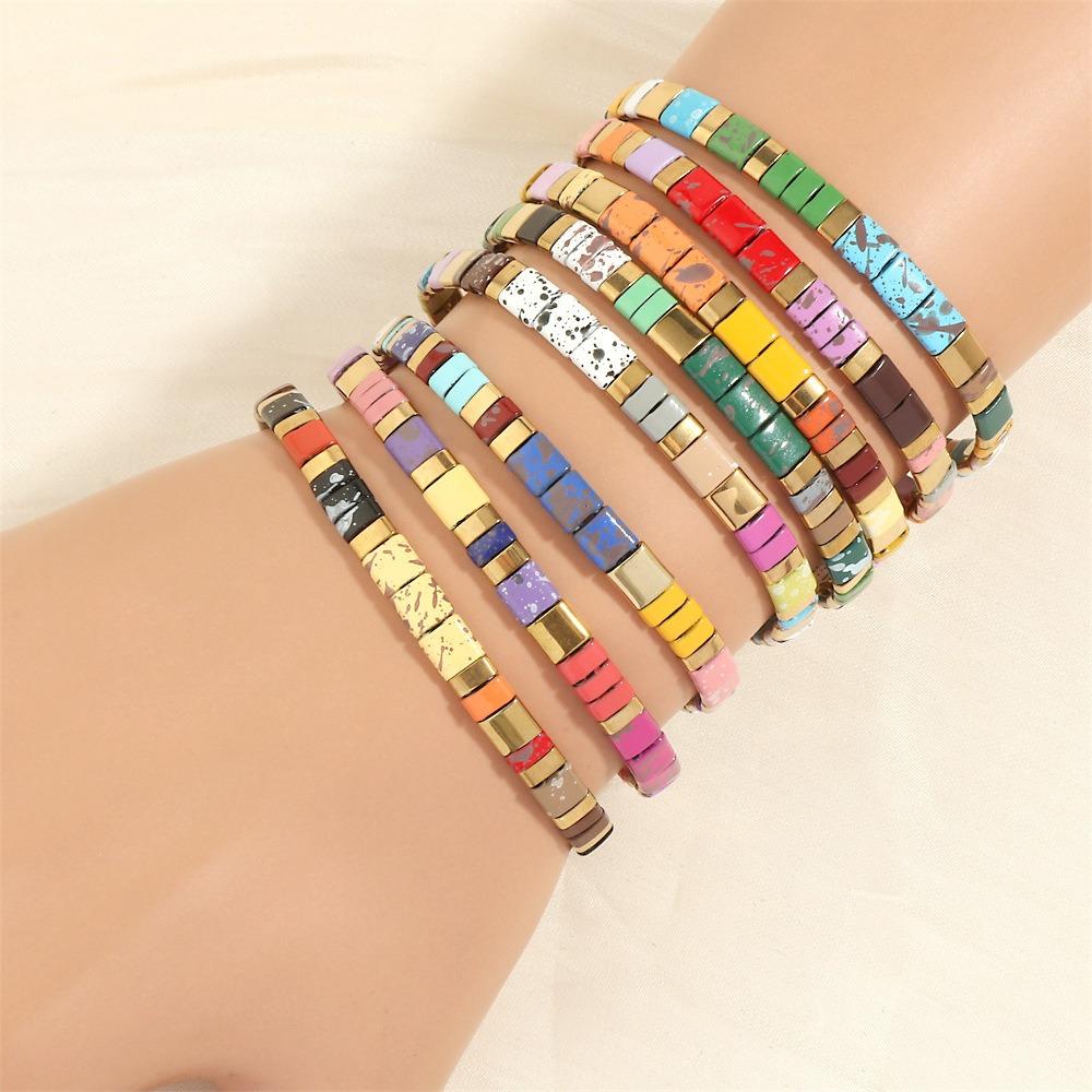 Geometric Type Elastic Bracelet Colorful Stackable Bracelet Fashion Tila Beads Bracelet  Women