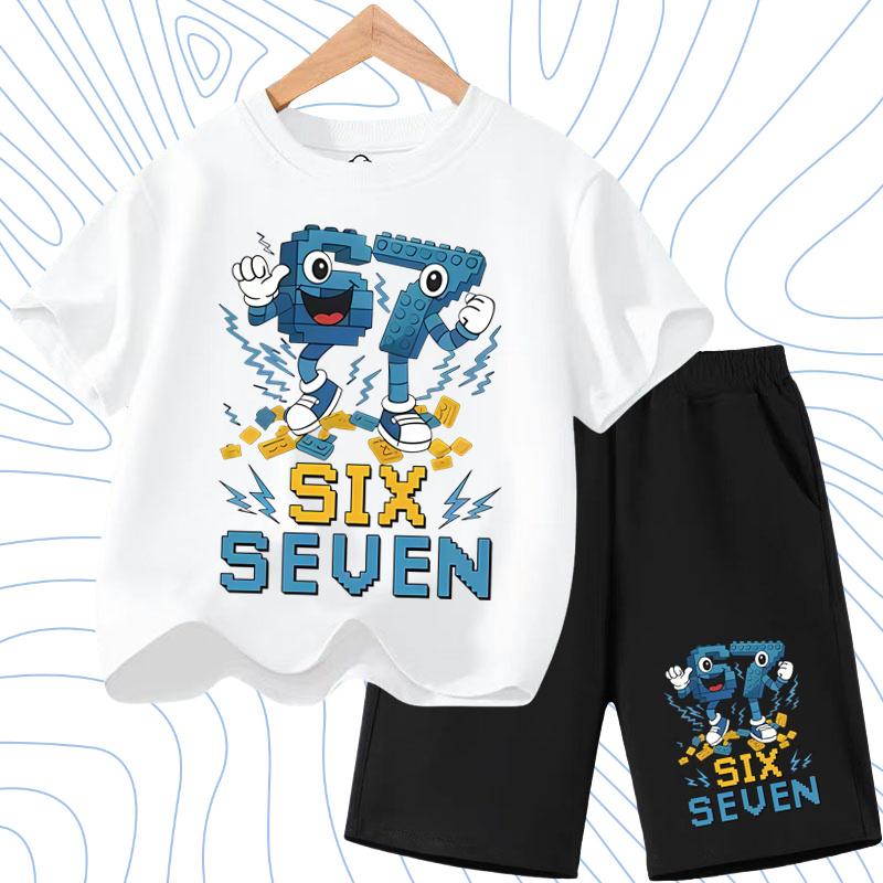 New 67 Number Six Seven Print Kids Cool Summer T-shirt 3-12Yrs Clothes Cartoon Short-sleeved+Shorts Boys Girls Sports Casual Set