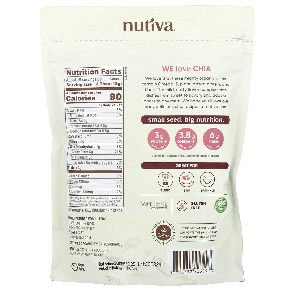 Organic Processed Chia Seeds, 12 Oz (340 Grams)