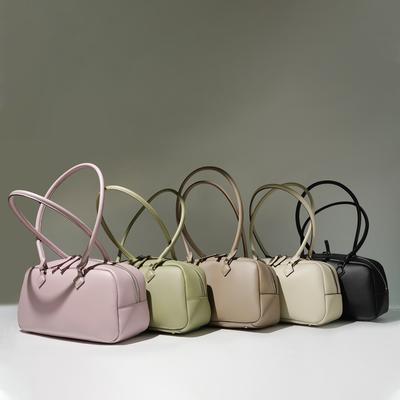 Bolso de Boliche de Cuero de Primavera, Simple y Versátil para Desplazamientos, Bolso de Mano de Un Solo Hombro de Gran Capacidad, Color Macaron