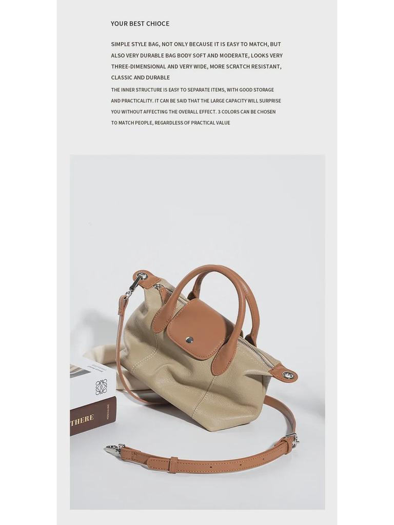 Stilvolle Knödeltasche aus echtem Leder: Vielseitige Farbkontrast-Handtasche mit großer Kapazität für Damen