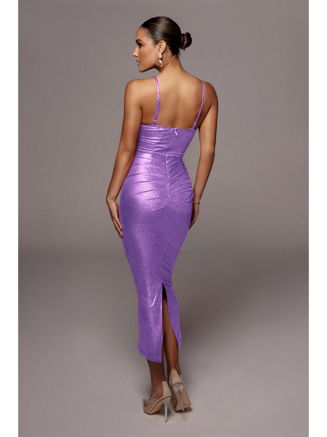 Sexy Pleated Spaghetti Strap Bodycon Dress for Parties & Nightclubs XL фиолетовый