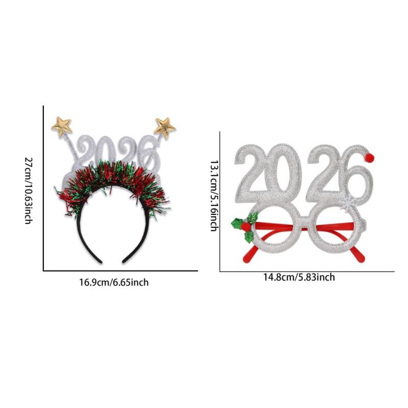 1/2Pcs 2026 New Year Headband Kids Adult Glitter Hair Accessories Funny Glasses Photo Props Christmas Decoration Gifts