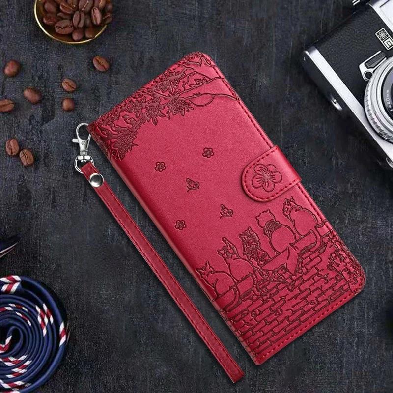 Portemonnee Kat Embossed Kaartsleuf Magnetische Flip Lederen Hoesje Voor iPhone 16 Pro Max 15 Plus 14 13 Mini 12 11 SE X XS Max XR 8 7 iPhone 13