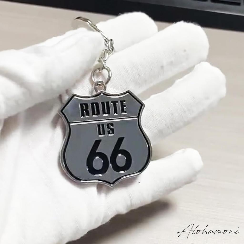 [ALOHAMONI] Metal Route 66 Vintage American Keychain Key Ring ROUTE66 Old American Highway Road