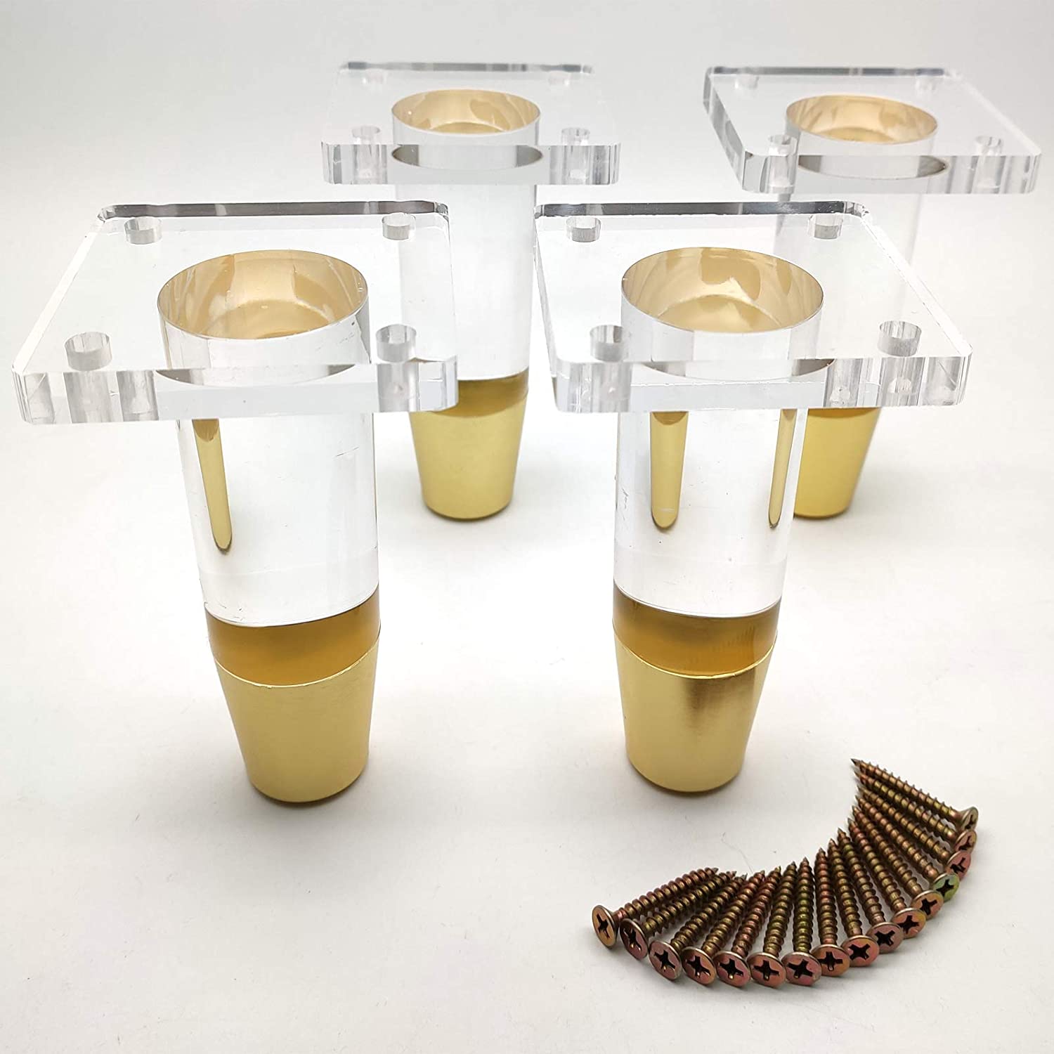 

4 шт. ножки для мебели, акриловые ножки, ножки для шкафа с предустановленным подвесным болтом 5/16 дюйма и Т-образной гайкой, сменные ножки из золота и акрила Height 8CM