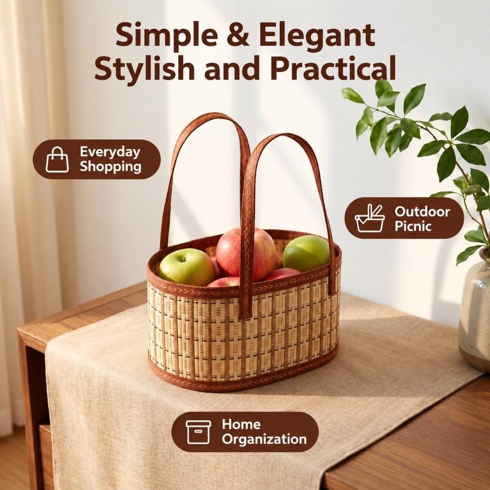 Handwoven Picnic Basket Portable Handles Woven Storage Basket New Bamboo Basket  Market Shopping