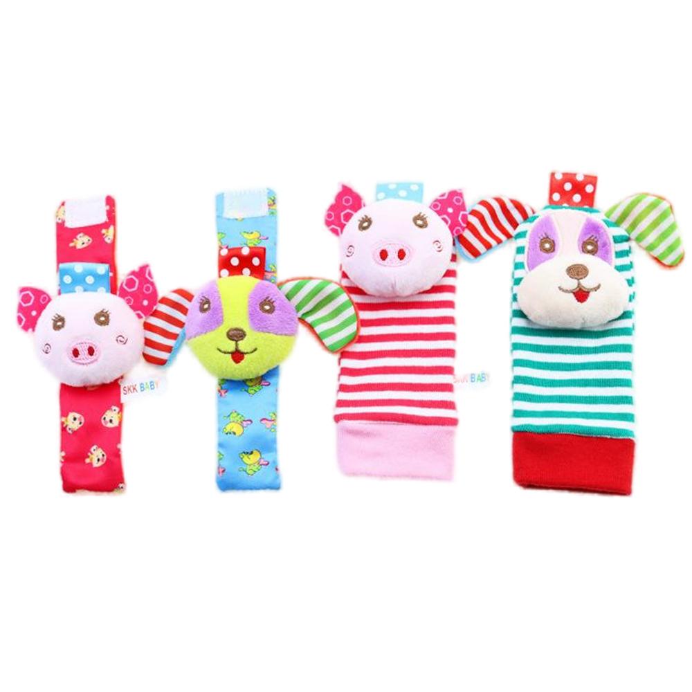 4 PZ/SET Calzini Sonaglio per Bambini Set Sonagli da Polso Animali di Peluche Carini Calzini Trova Piedi 0~12 Mesi Per Neonati Regalo