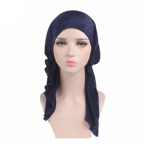Mode Damen Falten Langer Turban Mütze Kopftuch Chemo Hut Beanie Muslimischer Hijab