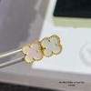 High-Version 18K Rose Gold Earrings: Four-Leaf Clover with White Mother-of-Pearl & Red Agate - Fashionable, Luxurious, INS Style.