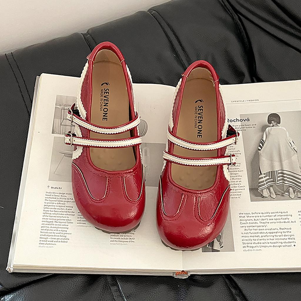 Korean Version of Color Matching Ballet Increases Height and Looks Thin Mary Jane Shoes Women's Summer Retro Style Versatile Casual One-pedal Single S