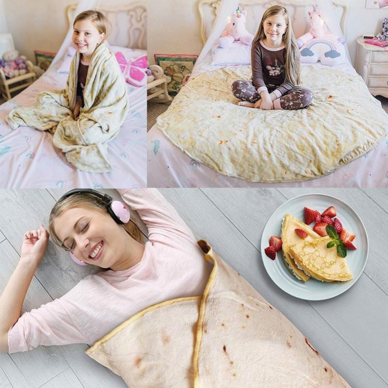1pc Tortilla Blanket Pepperoni Pizza Round Realistic Donut Soft Warm Cookies Lavash For Bed Sofa Travel Gift Adult Kids