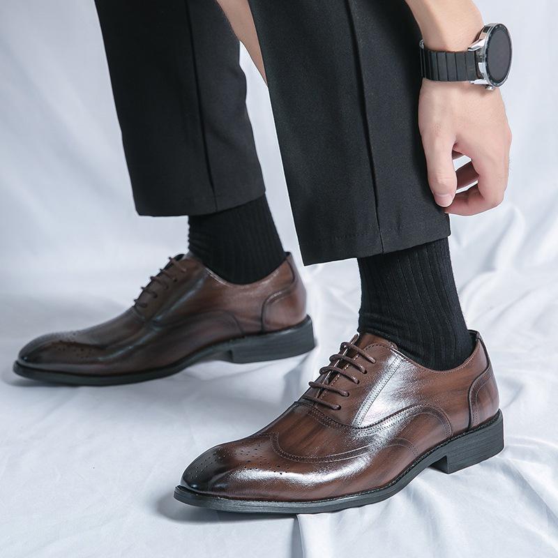 Men's Formal & Casual Autumn Leather Lace-Up Shoes with Square Toe - European & American Style, Fashionable Large Size for Office Wear