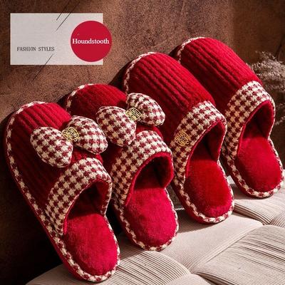 Festive Red Winter High-end Home Couple Warm Cotton Slippers for Women