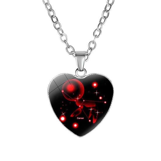 Love Heart Necklace Fashion Charming Glass 12 Zodiac Constellations Sign Pendant for Women