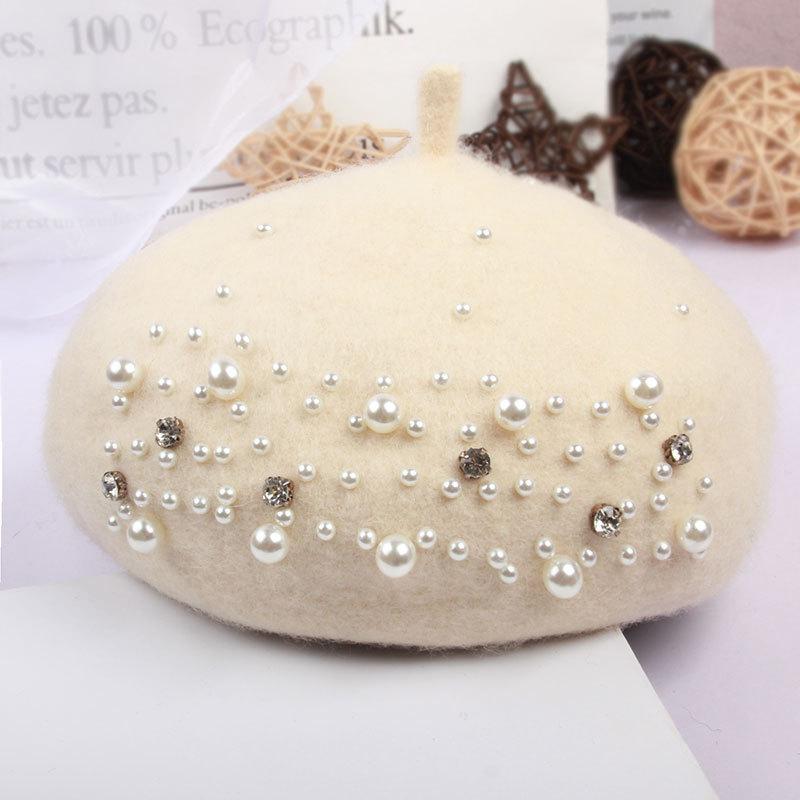 Meier Children's beret, girl baby autumn and winter knitted woolen pearl bud hat, pumpkin hat