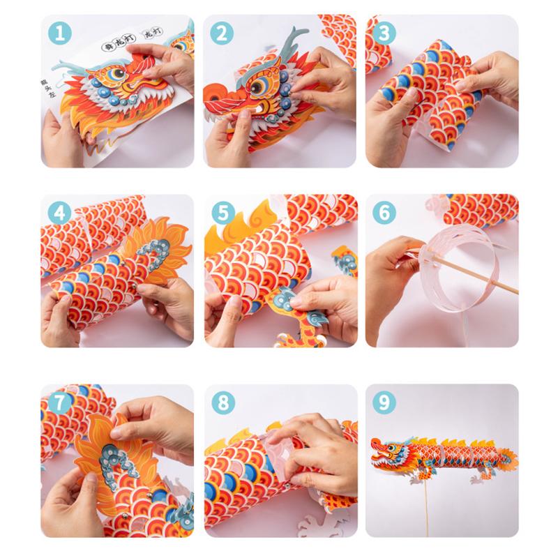 Dragon Boat Festival Lion And Dragon Lantern Handmade Diy Production Materials Portable Luminous Dragon Boat Children'S Tra