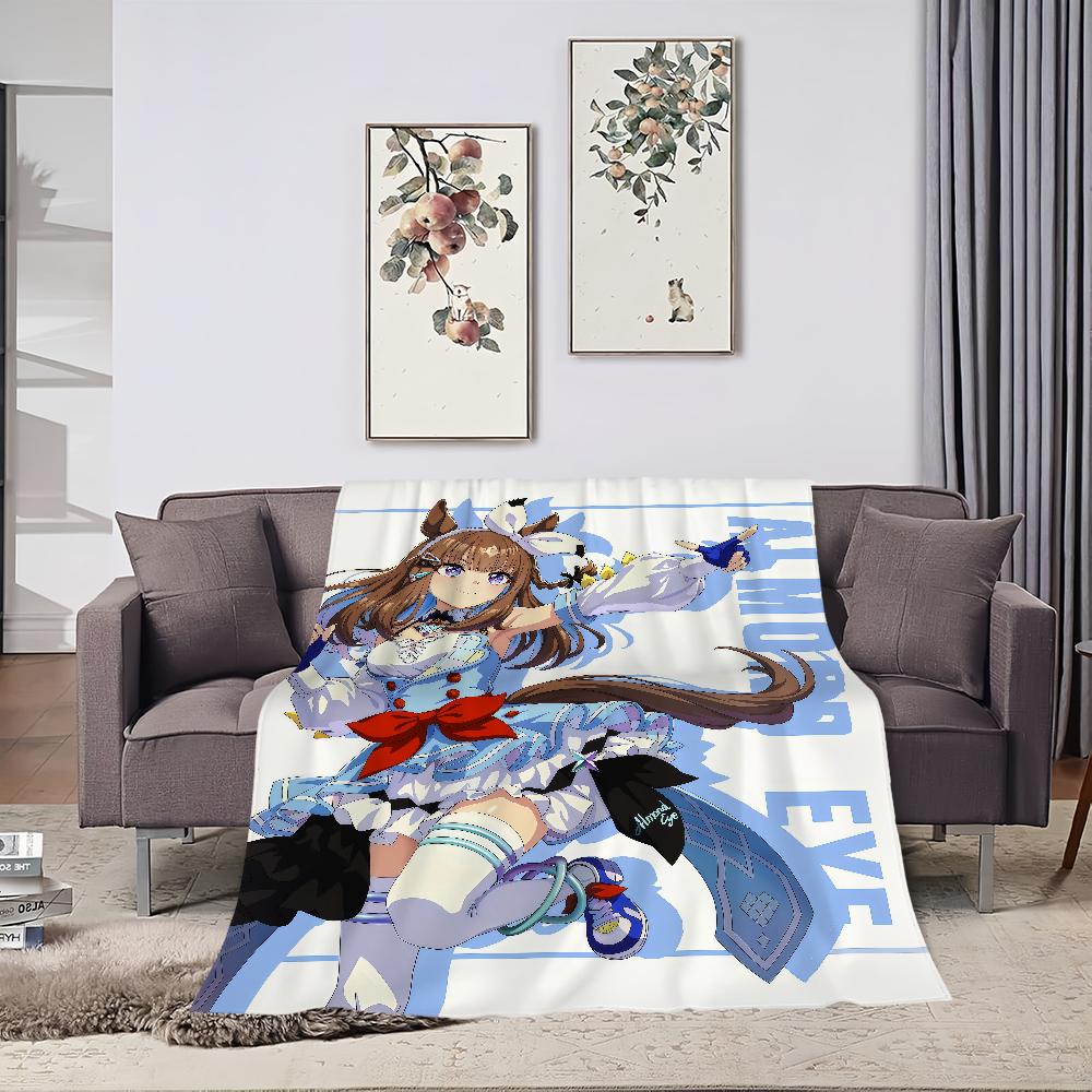 Blanket Warm Derby Soft Plush Musume Blanket for Anime Sofa Eye Living Room Office Bedroom Pretty Travel Uma Almond Gift Flannel