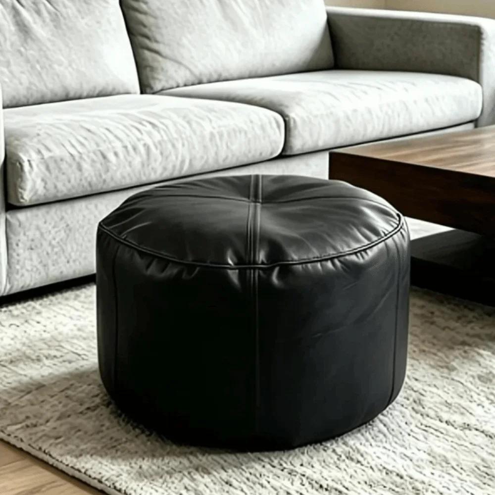 Round Seat Cushion Cover Unstuffed Faux Leather Pumpkin Pouf Cover Large Capacity Minimalist Storage Bag Storage