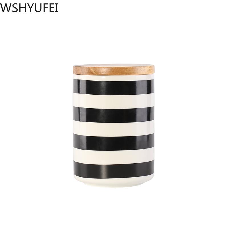 Nordic Geometric Black Sealed Cans with Lids Ceramic Storage Jars Tea Cans Candy Biscuit Jars Home Accessories WSHYUFEI
