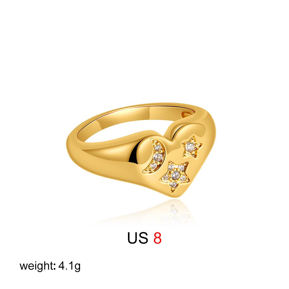 Classic Zircon Inlaid Star Moon Women'S Fashionable Polished Heart-Shaped Ring Exquisite Jewelry New Style