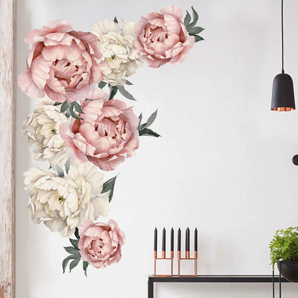 Colorful Flower Pendant Lamp Bird Wall Sticker For Bedroom Living Room Entrance Home Background Decoration Self-adhesive 29*22CM