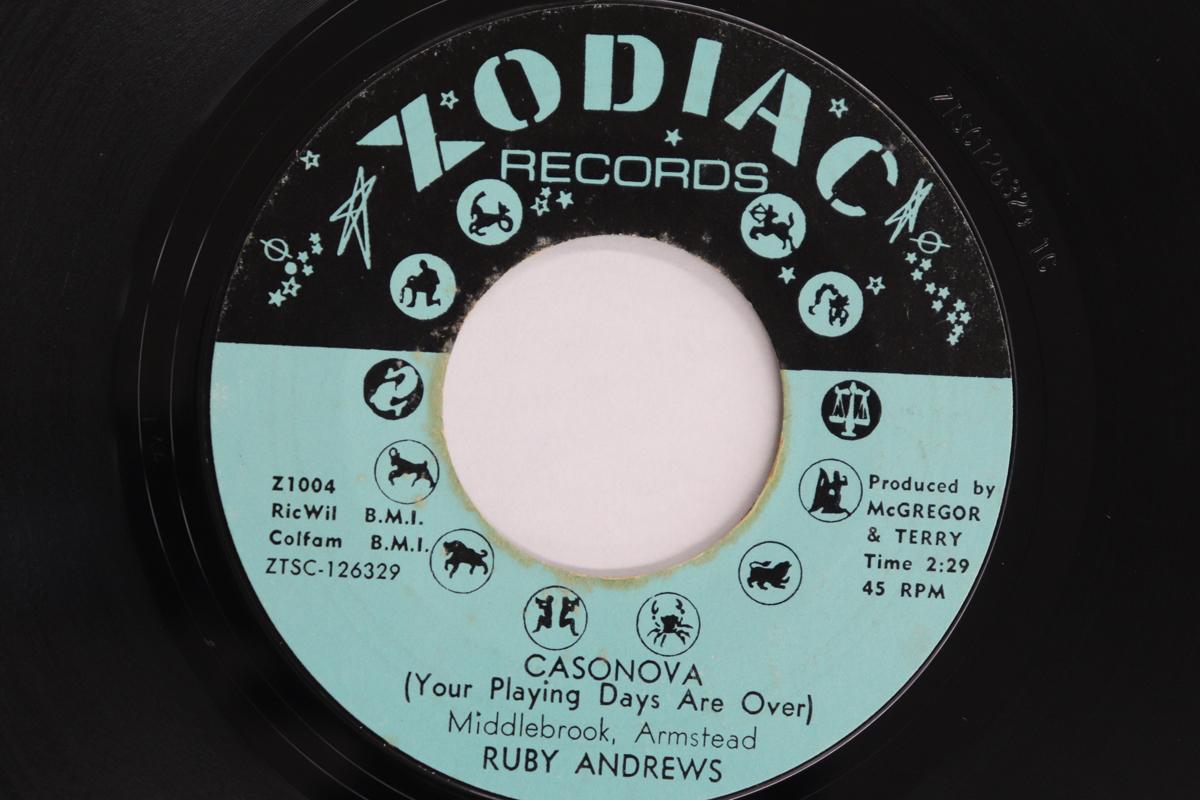 

7-дюймовая пластинка RUBY ANDREWS - Casonova (Ваши игровые дни закончились Z1004 ZODIAC RECORDS 1967 США Соул/Фанк Б/У