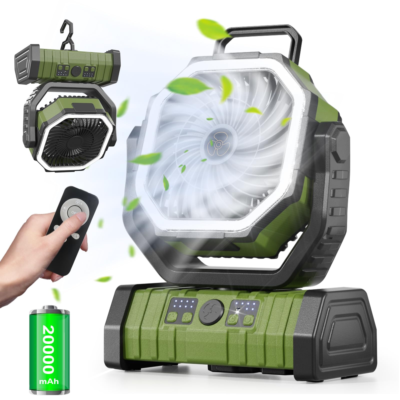 

Richday 20000mAh Remote Control Camping Off 4 Wind Speed Automatic Remote 32 LED DC Powerful Tabletop Car Disaster Heatstroke Up to 65 Hours of