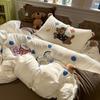 Cartoon Embroidery Bedding Set Dorm Bed Sheet Pillowcase Comforter Cover Soft Home Textile