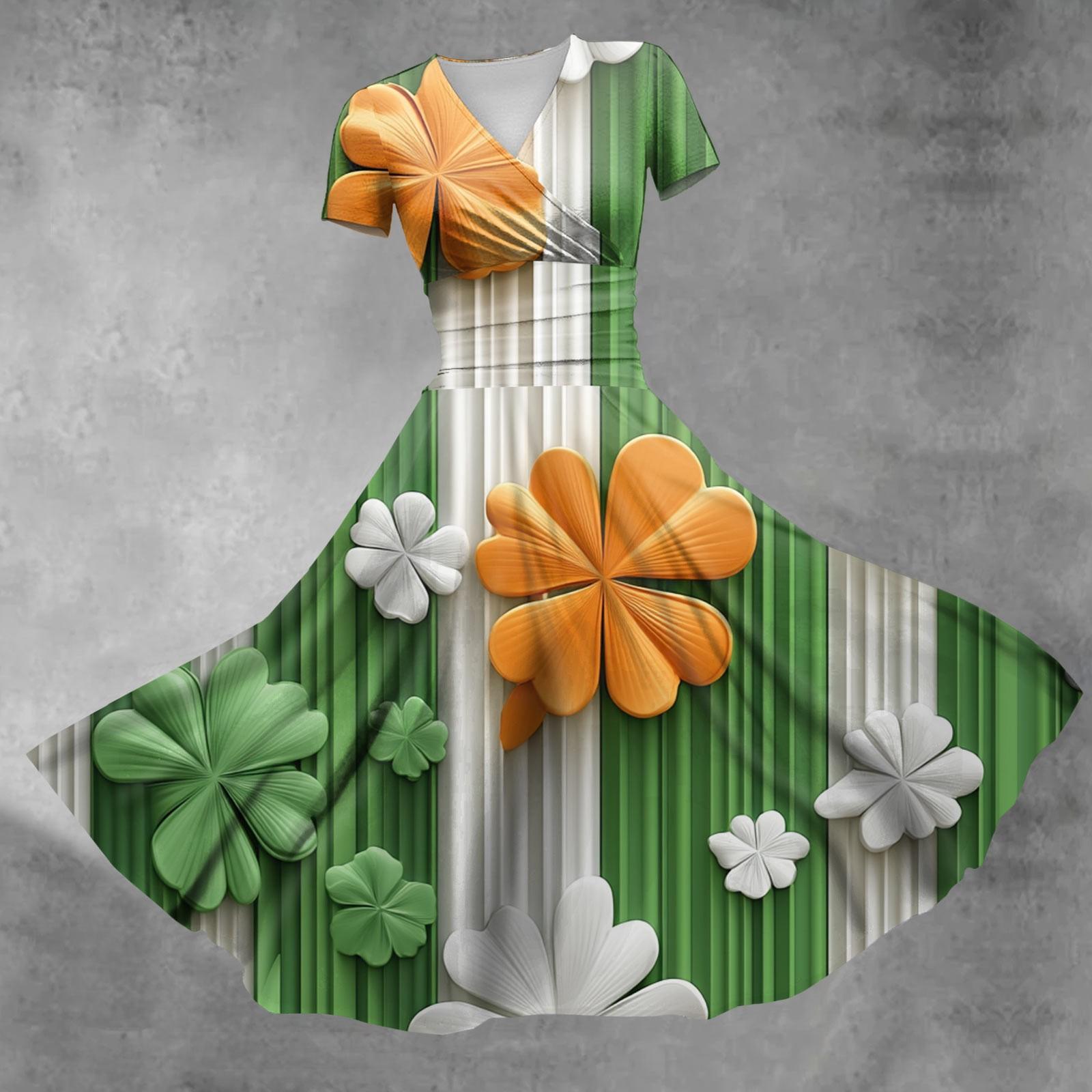 

Женский V-образный вырез St. Платье с короткими рукавами и присборенной талией в стиле «День Святого Патрика» L светло-зеленый